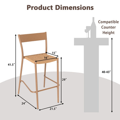 Patio Barstools Set Of 4, Rattan Seat Metal Backrest, Light Brown Patio Dining Chairs at Gallery Canada