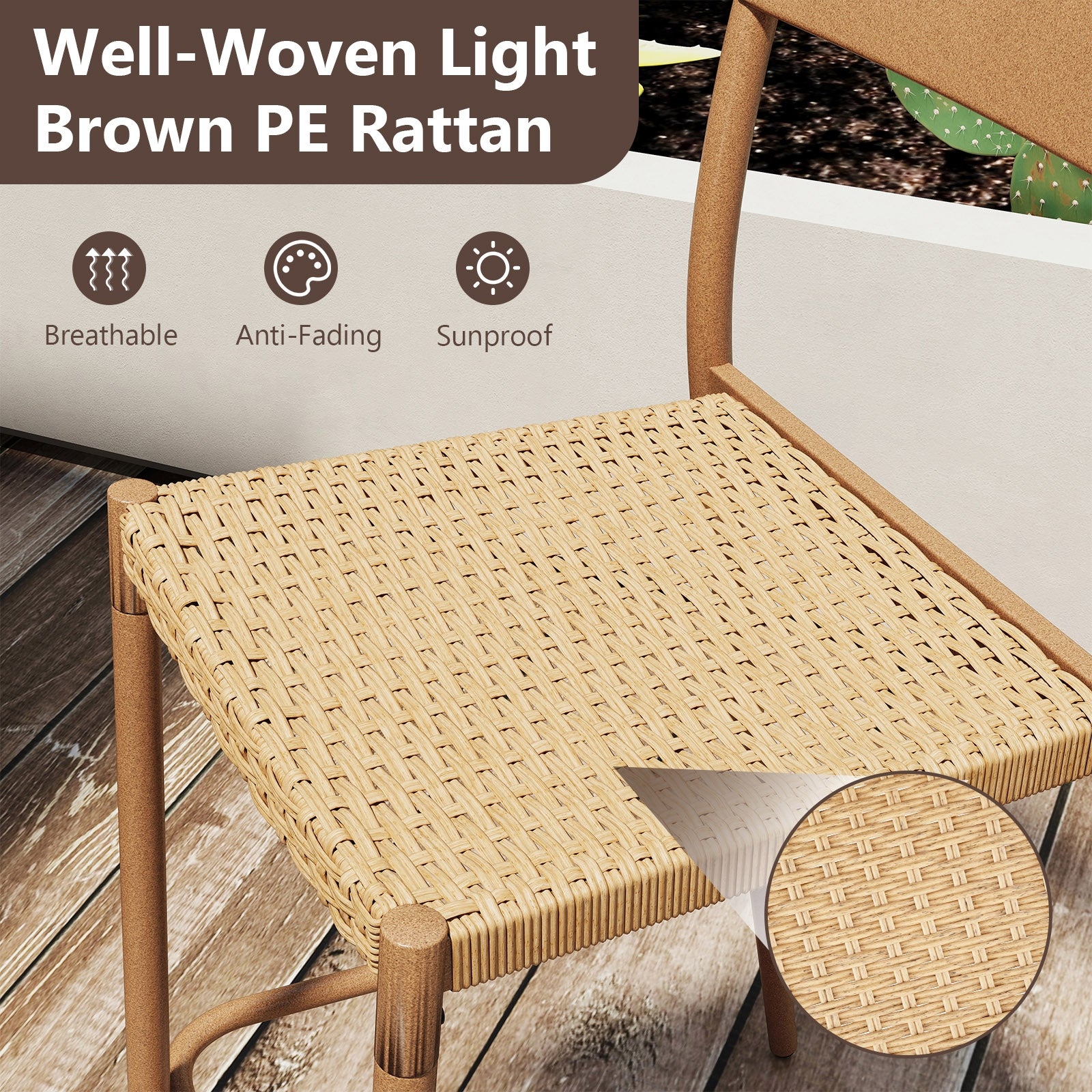 Patio Barstools Set Of 4, Rattan Seat Metal Backrest, Light Brown Patio Dining Chairs at Gallery Canada