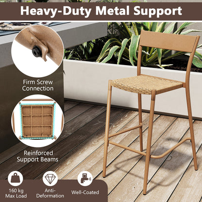 Patio Barstools Set Of 4, Rattan Seat Metal Backrest, Light Brown Patio Dining Chairs at Gallery Canada