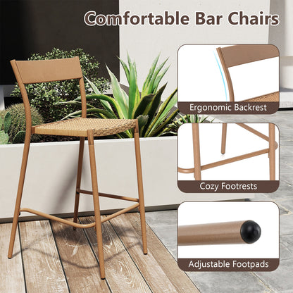 Patio Barstools Set Of 4, Rattan Seat Metal Backrest, Light Brown Patio Dining Chairs at Gallery Canada