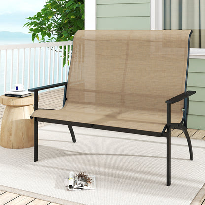 2-Person Patio Garden Bench, High Back Armrests, Coffee Outdoor Benches at Gallery Canada