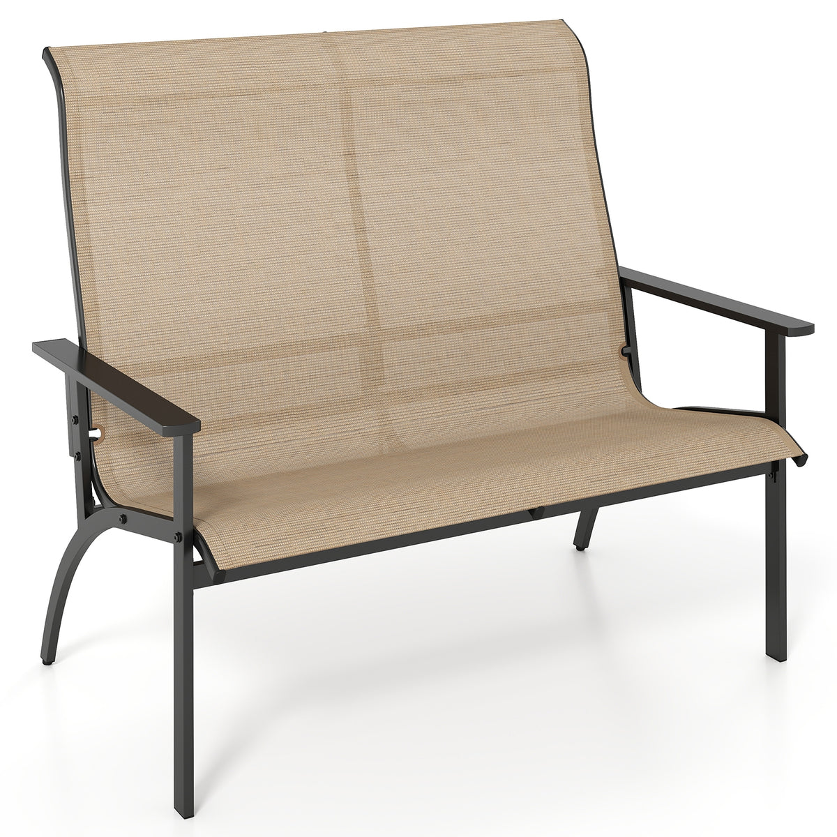 2-Person Patio Garden Bench, High Back Armrests, Coffee Outdoor Benches at Gallery Canada