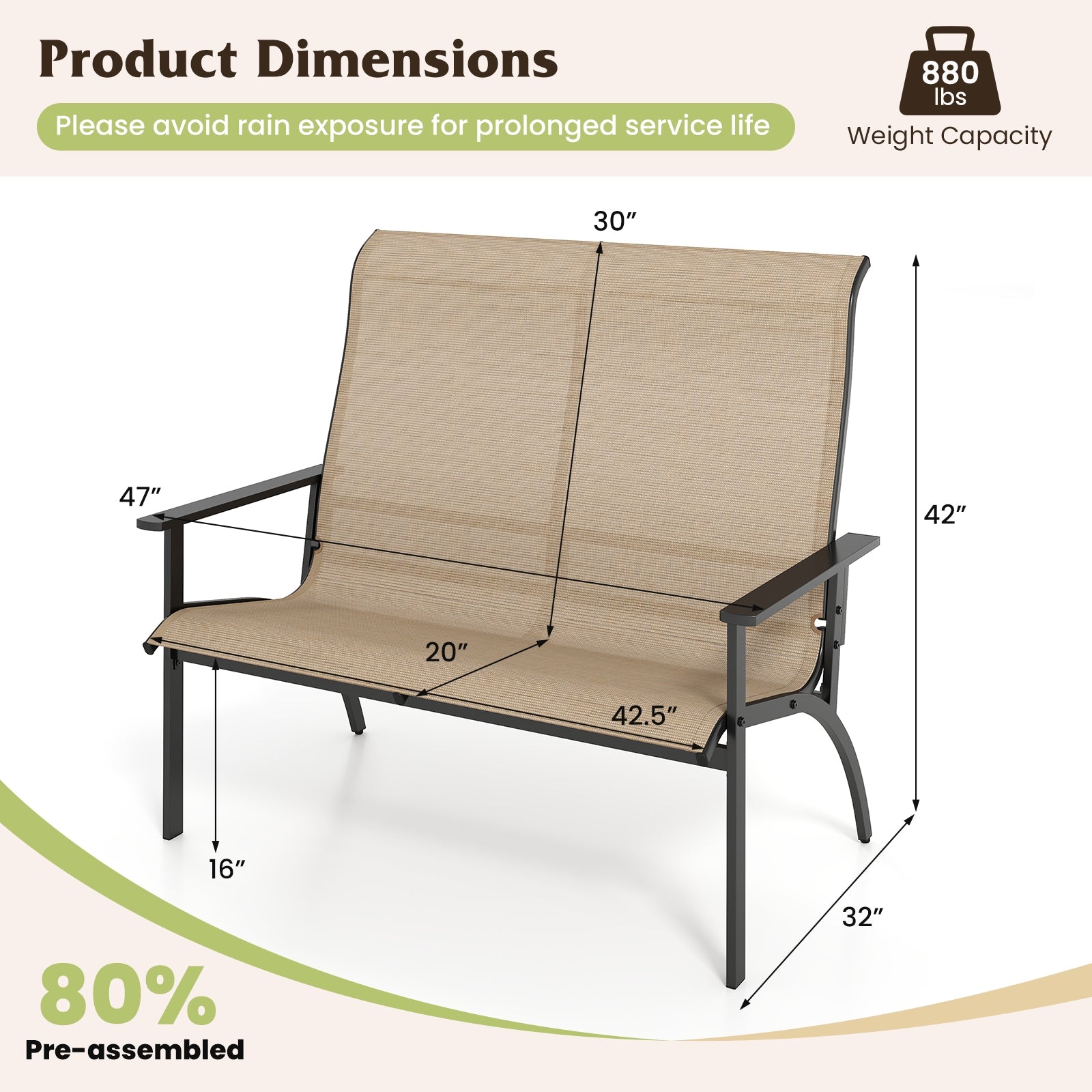 2-Person Patio Garden Bench, High Back Armrests, Coffee Outdoor Benches at Gallery Canada