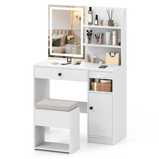 Vanity Desk With Mirror, Lights, White Makeup Vanities White at Gallery Canada