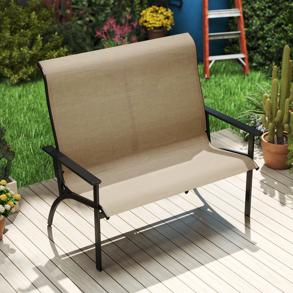 2-Person Patio Garden Bench, High Back Armrests, Coffee Outdoor Benches at Gallery Canada