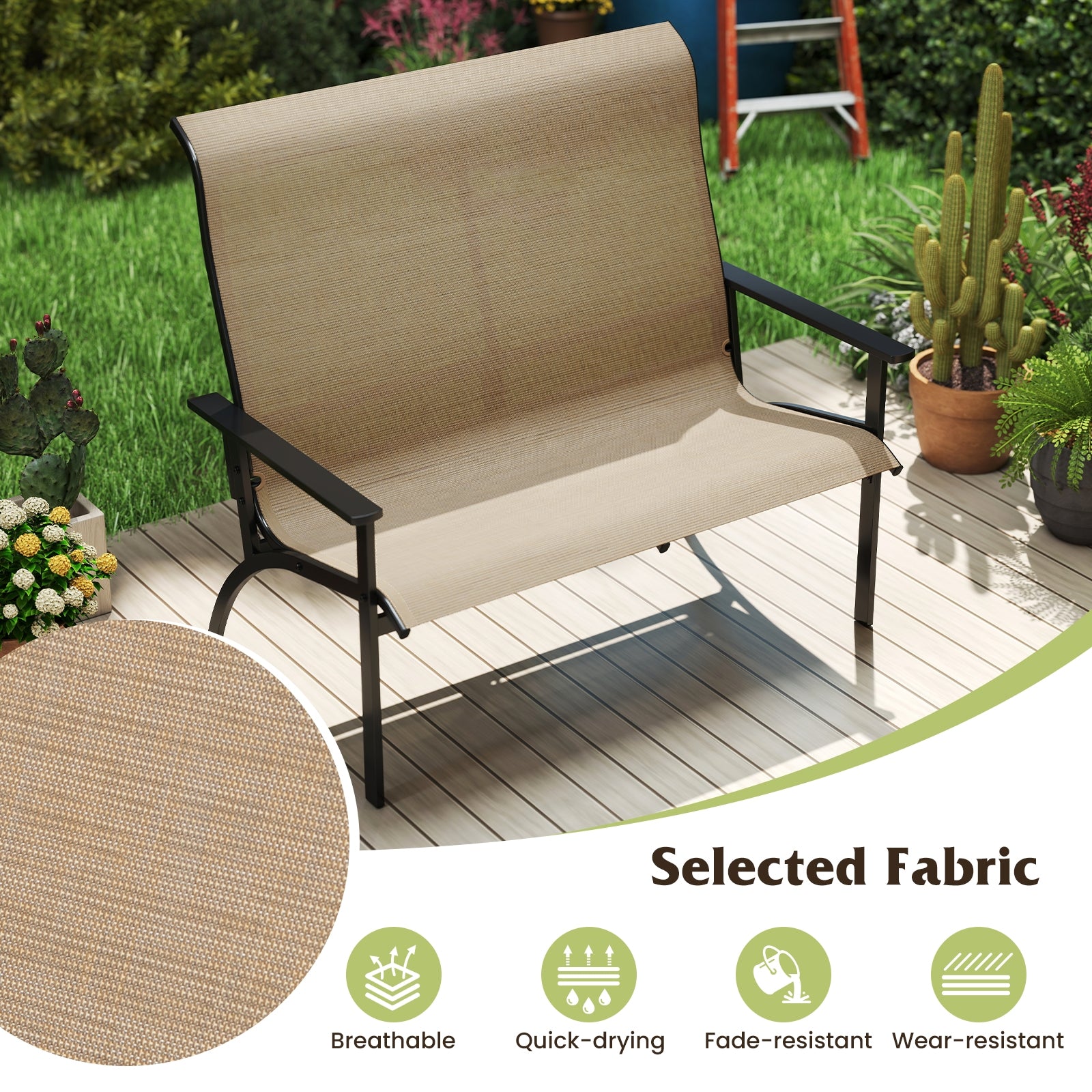 2-Person Patio Garden Bench, High Back Armrests, Coffee Outdoor Benches at Gallery Canada