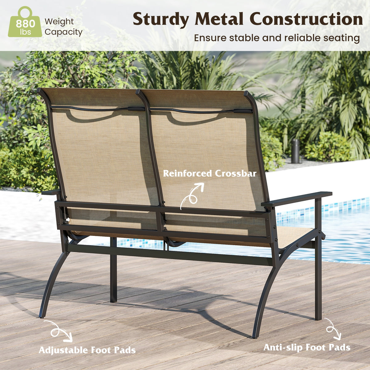 2-Person Patio Garden Bench, High Back Armrests, Coffee Outdoor Benches at Gallery Canada