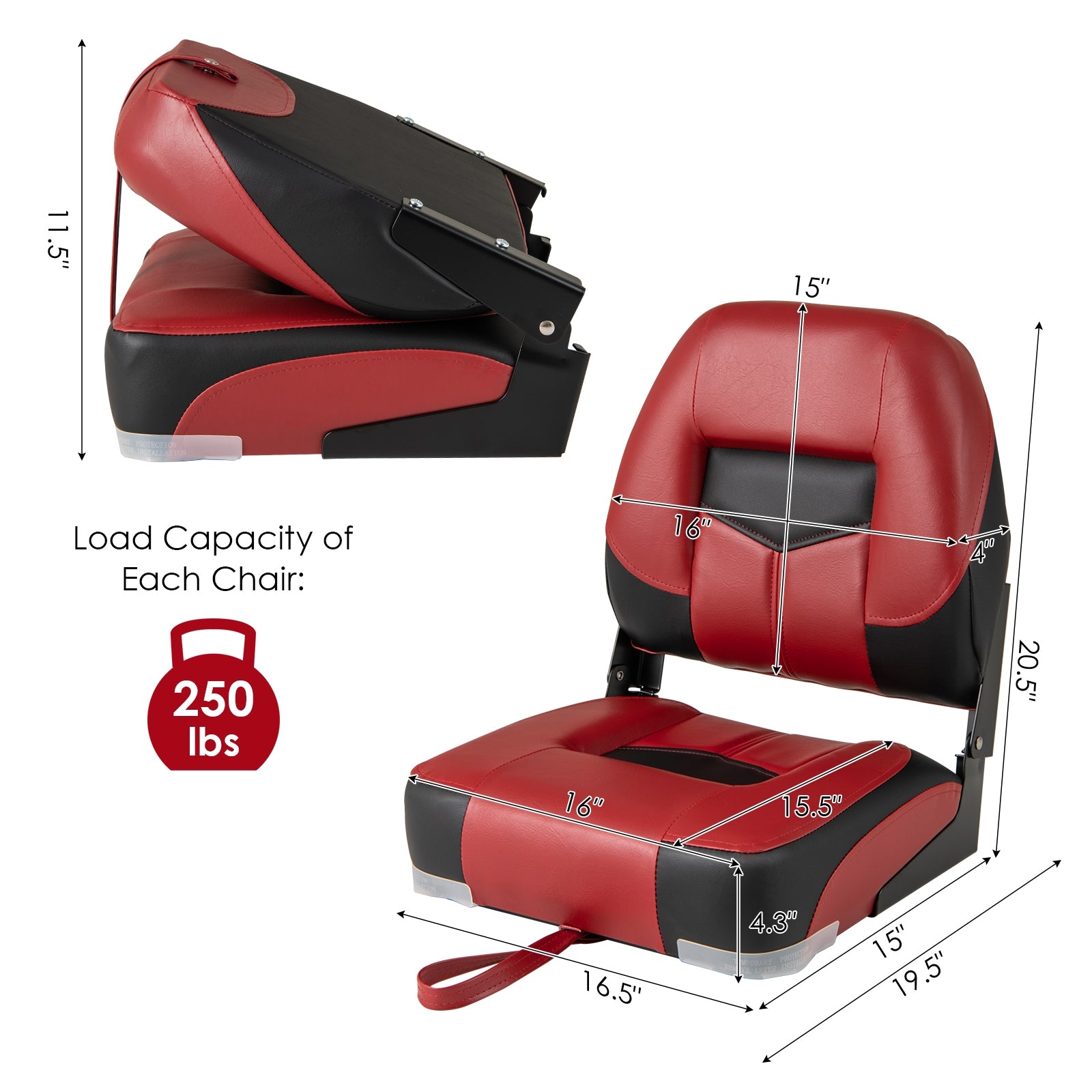 Set Of 2 Folding Low Back Fishing Boat Seats, Red Swimming at Gallery Canada