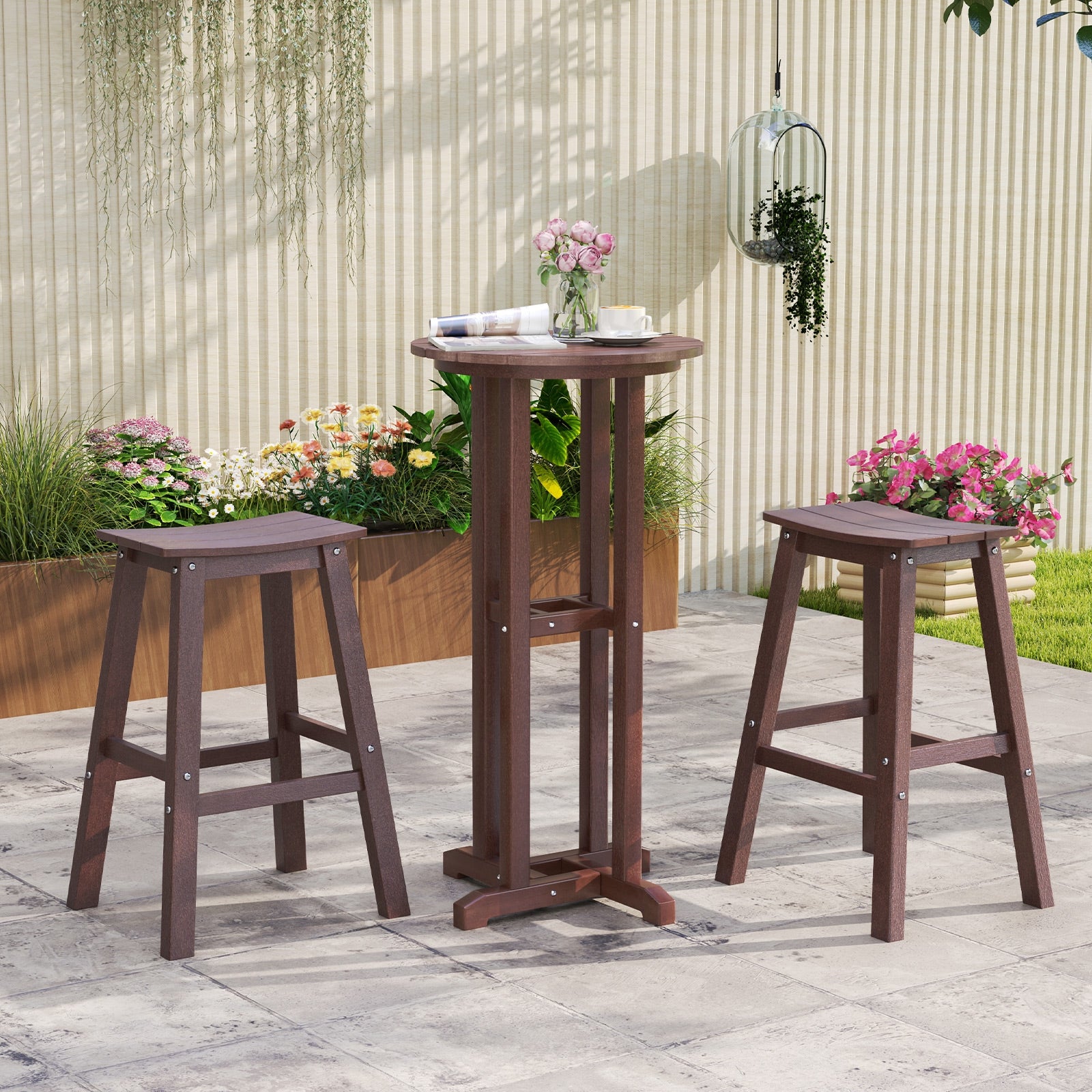 29 Inch HDPE Patio Bar Stool Set, Armless Saddle Stools, Brown Bar Stools at Gallery Canada