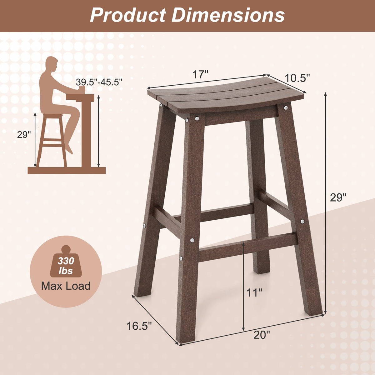 29 Inch HDPE Patio Bar Stool Set, Armless Saddle Stools, Brown Bar Stools at Gallery Canada