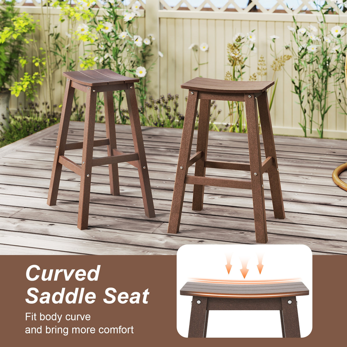 29 Inch HDPE Patio Bar Stool Set, Armless Saddle Stools, Brown Bar Stools at Gallery Canada
