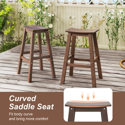 29 Inch HDPE Patio Bar Stool Set, Armless Saddle Stools, Brown Bar Stools at Gallery Canada