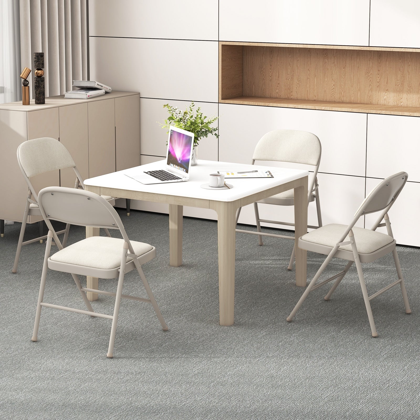 Foldable Chair Set Of 6, Padded Seat, Fabric Backrest, Beige Chairs at Gallery Canada