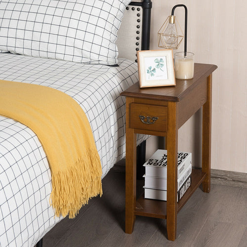 Narrow End Table Nightstand, Wooden Legs, Yellow