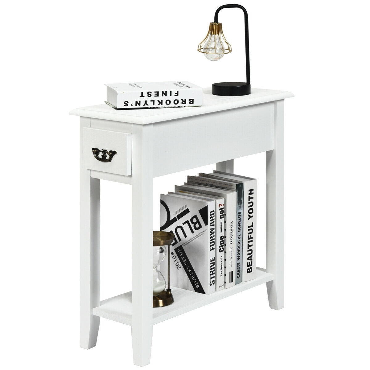 Narrow End Table Nightstand, Wooden Legs, Yellow Nightstands at Gallery Canada