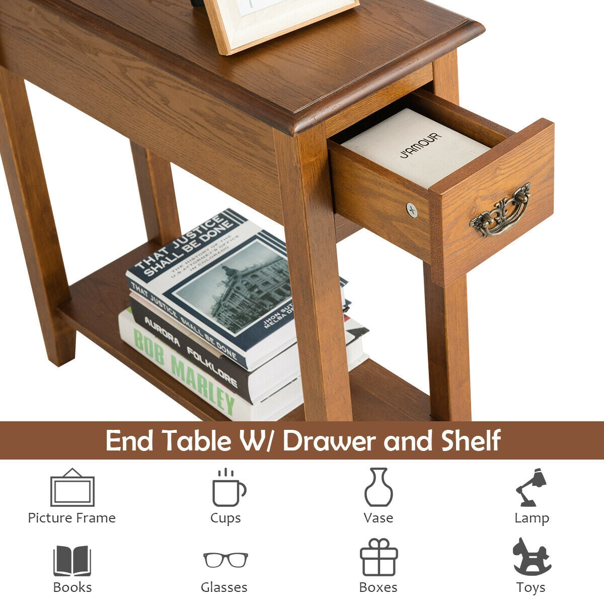 Narrow End Table Nightstand, Wooden Legs, Yellow Nightstands at Gallery Canada