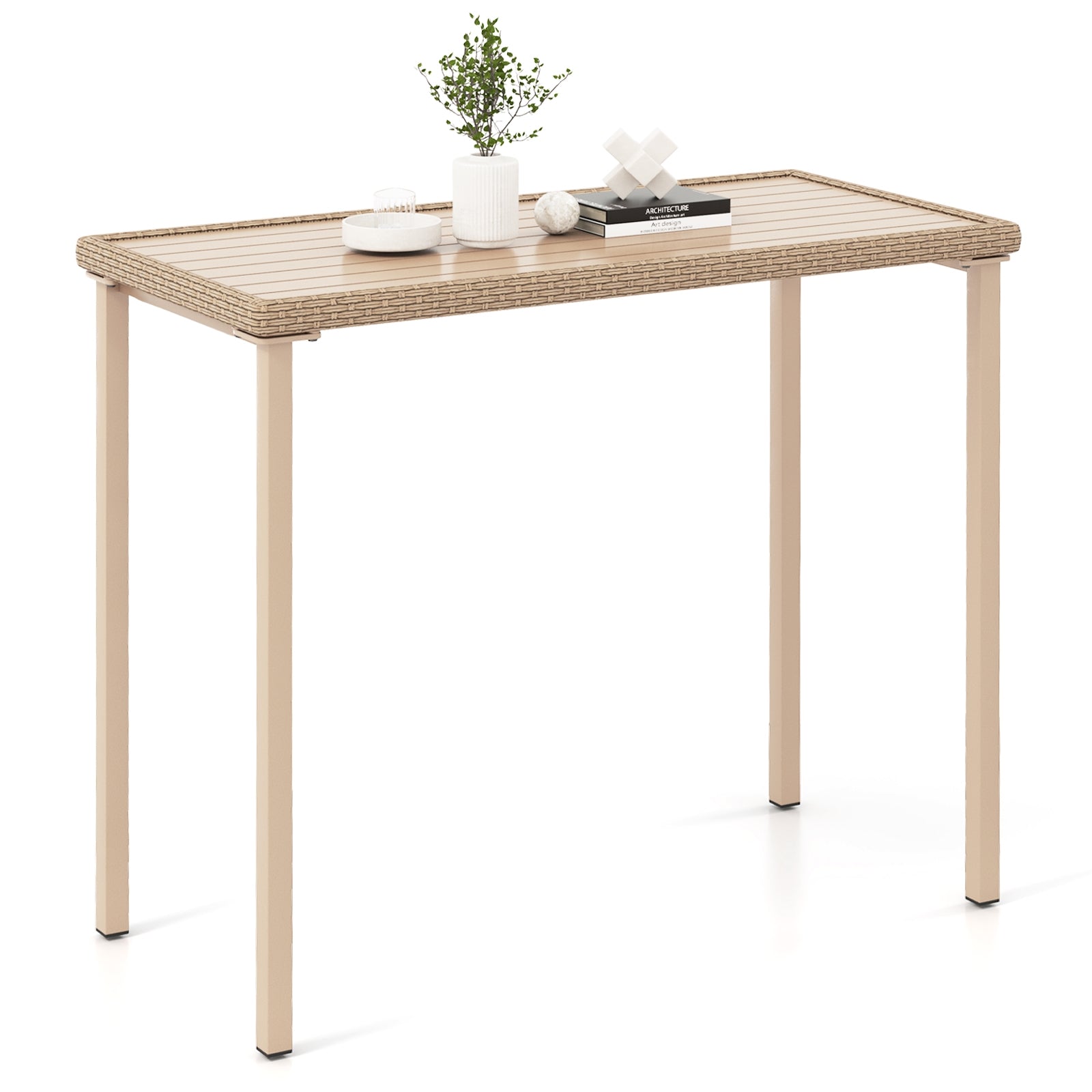 Outdoor Patio Bar Table, Heavy Duty Rectangle Metal Frame, Light Brown Patio Coffee Tables at Gallery Canada