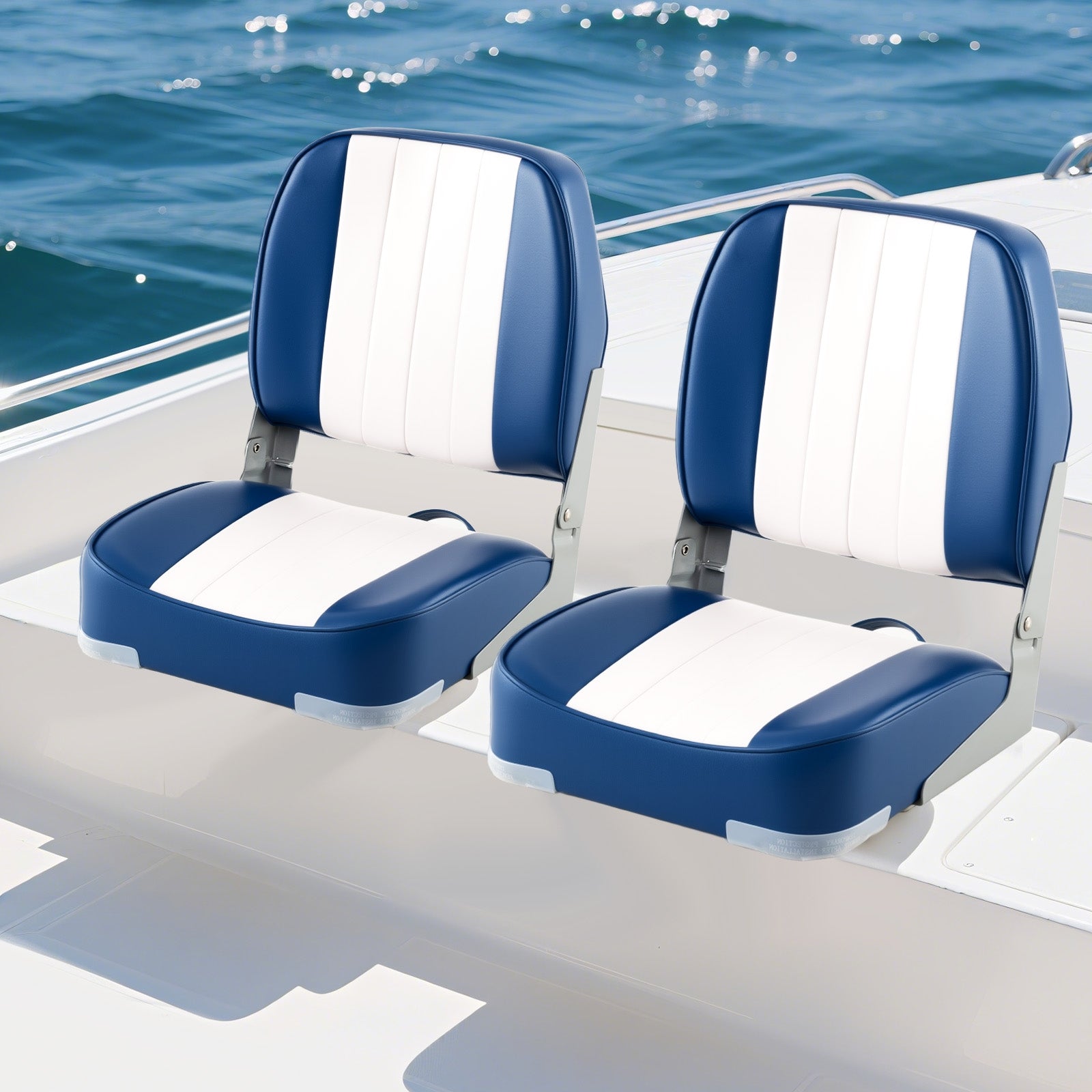 2-Pack Folding Low Back Boat Seats, Waterproof PVC Leather, Blue Surfing at Gallery Canada