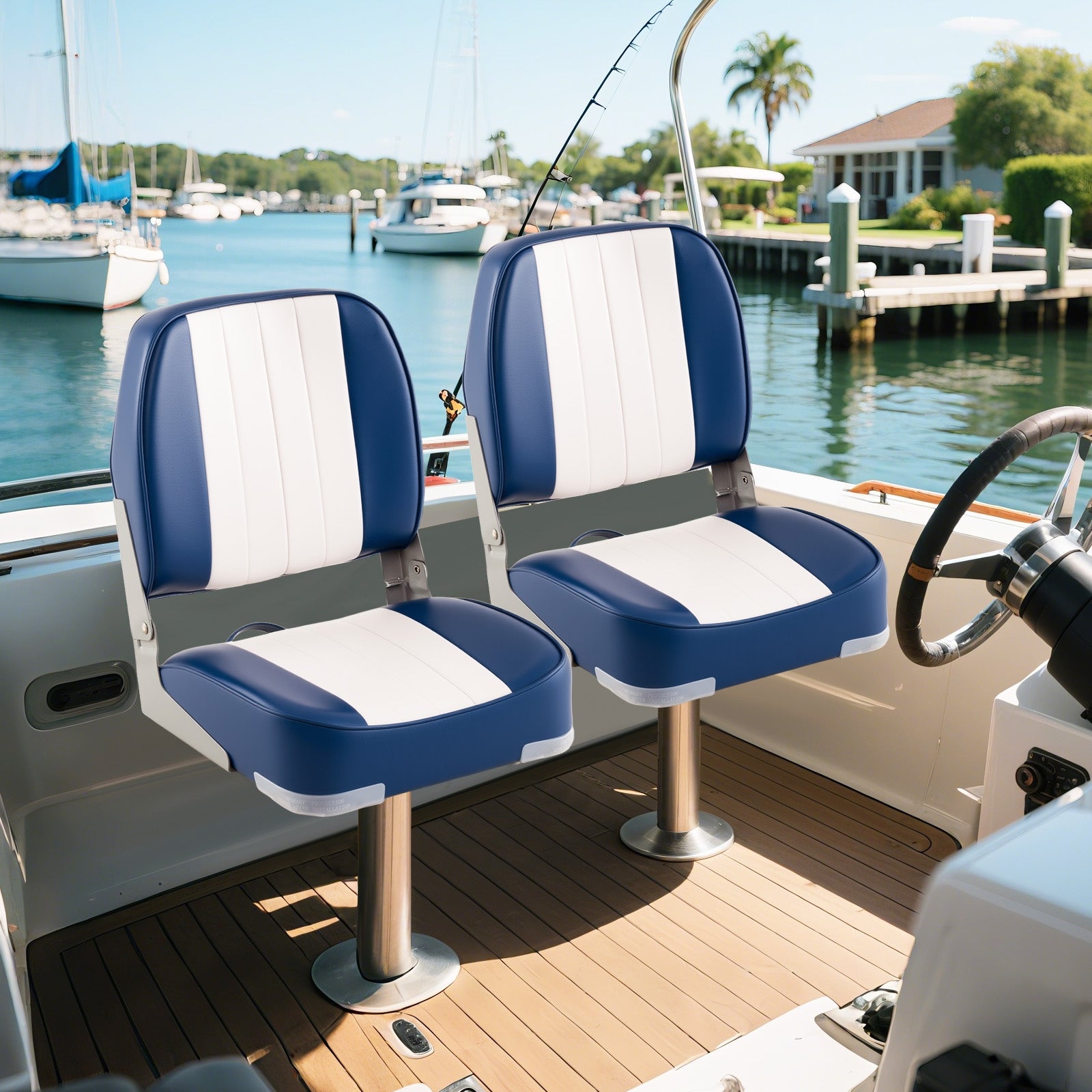 2-Pack Folding Low Back Boat Seats, Waterproof PVC Leather, Blue Surfing at Gallery Canada