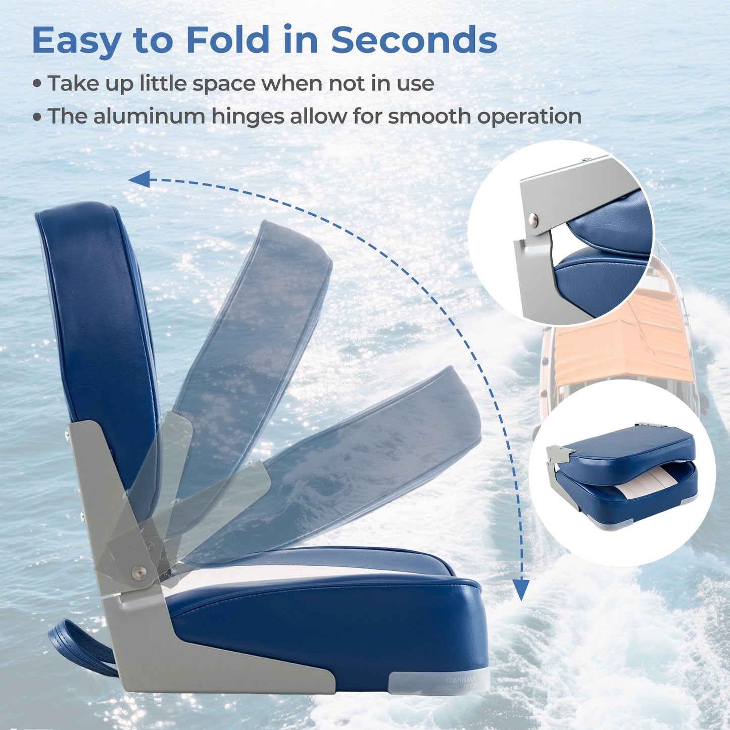 2-Pack Folding Low Back Boat Seats, Waterproof PVC Leather, Blue Surfing at Gallery Canada