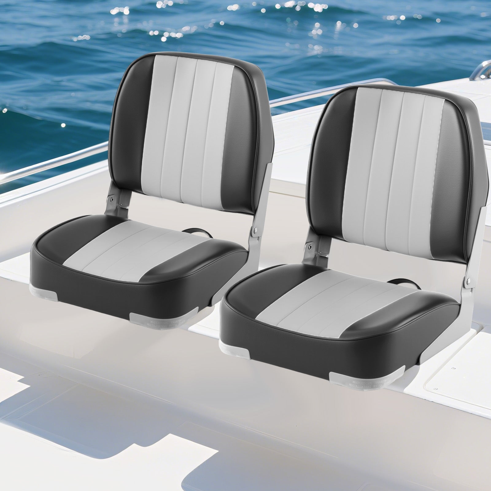 2-Pack Folding Low Back Boat Seats, Waterproof PVC Leather, Gray Surfing at Gallery Canada