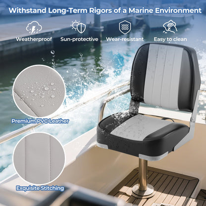 2-Pack Folding Low Back Boat Seats, Waterproof PVC Leather, Gray Surfing at Gallery Canada
