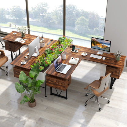 L-Shaped Computer Desk, 3 Storage Drawers, Power Outlets, Rustic Brown Computer Desks at Gallery Canada