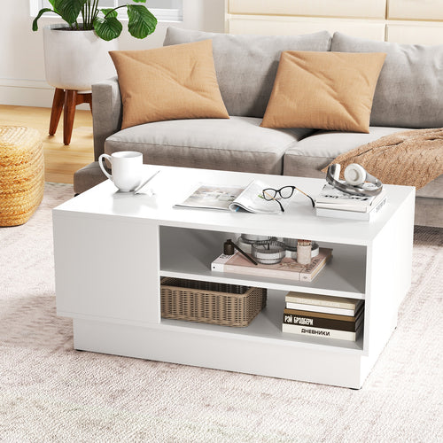 Modern Coffee Table With 2-Tier Storage Shelves, White