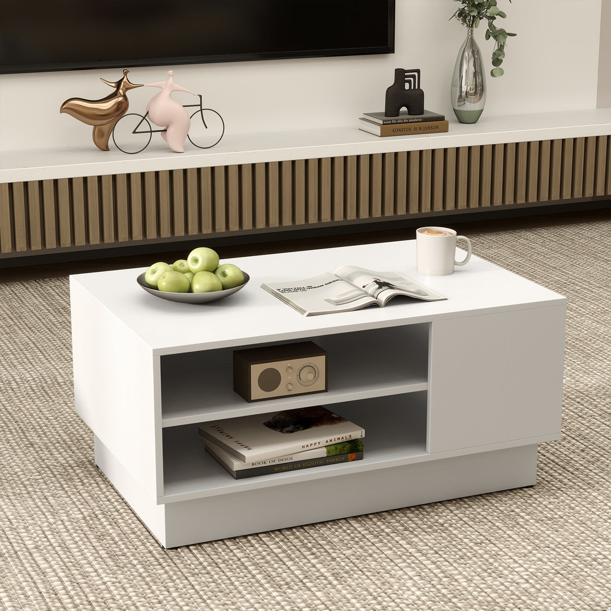 Modern Coffee Table With 2-Tier Storage Shelves, White Coffee Tables at Gallery Canada