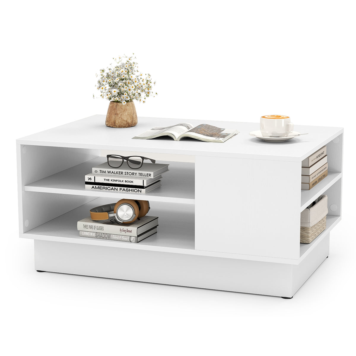 Modern Coffee Table With 2-Tier Storage Shelves, White Coffee Tables at Gallery Canada