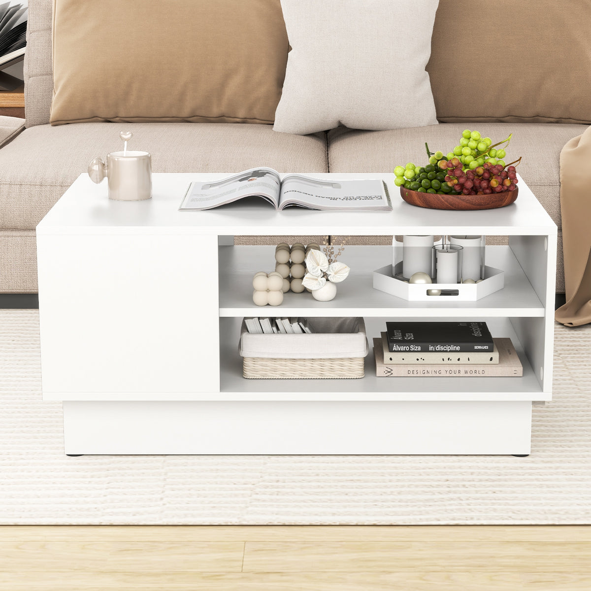 Modern Coffee Table With 2-Tier Storage Shelves, White Coffee Tables at Gallery Canada