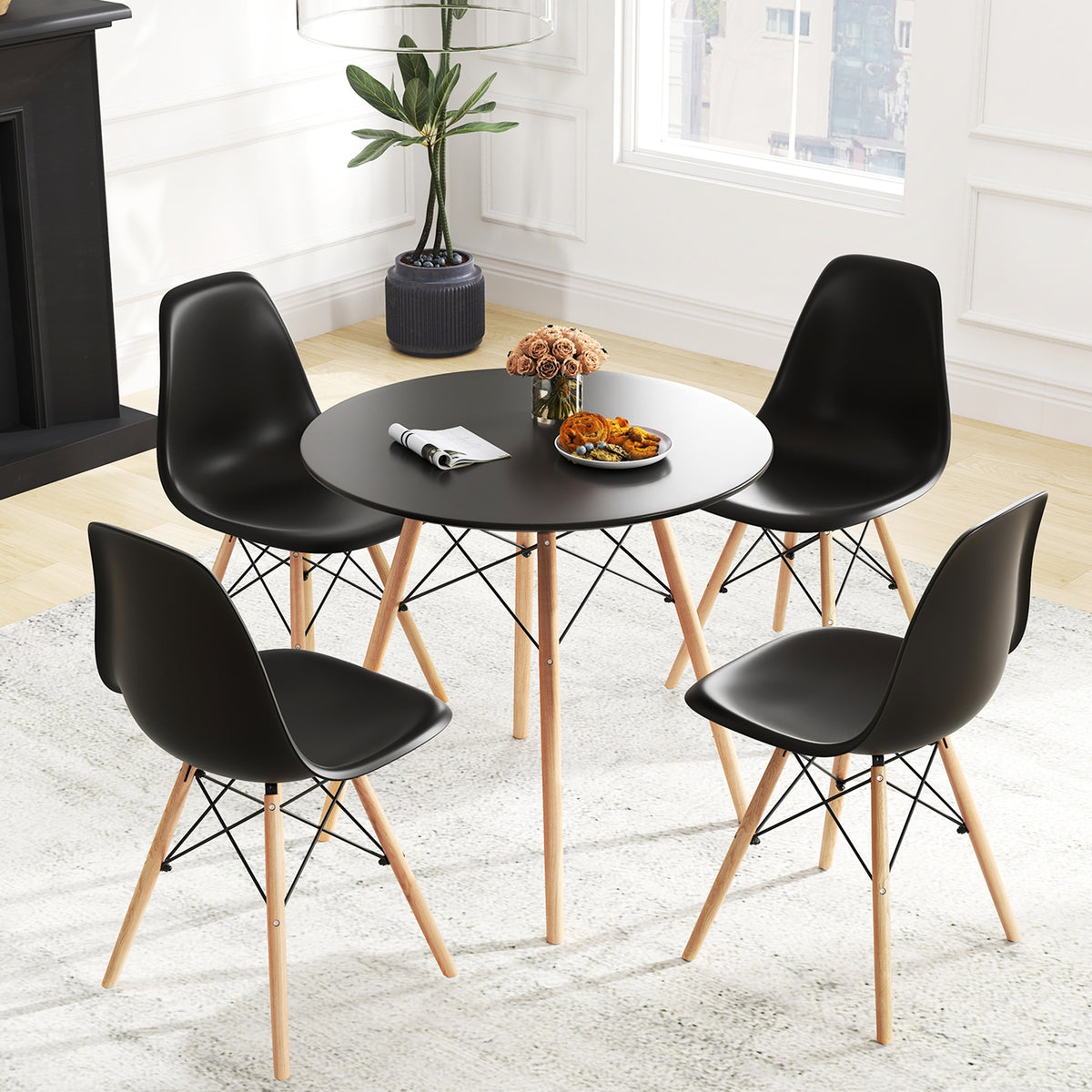 5 Piece Dining Table Set, Solid Wood Leg, Black Dining Room Sets at Gallery Canada