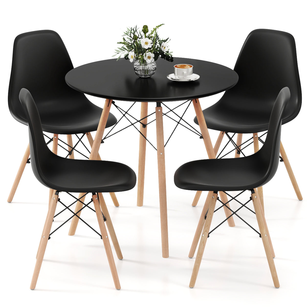 5 Piece Dining Table Set, Solid Wood Leg, Black Dining Room Sets at Gallery Canada