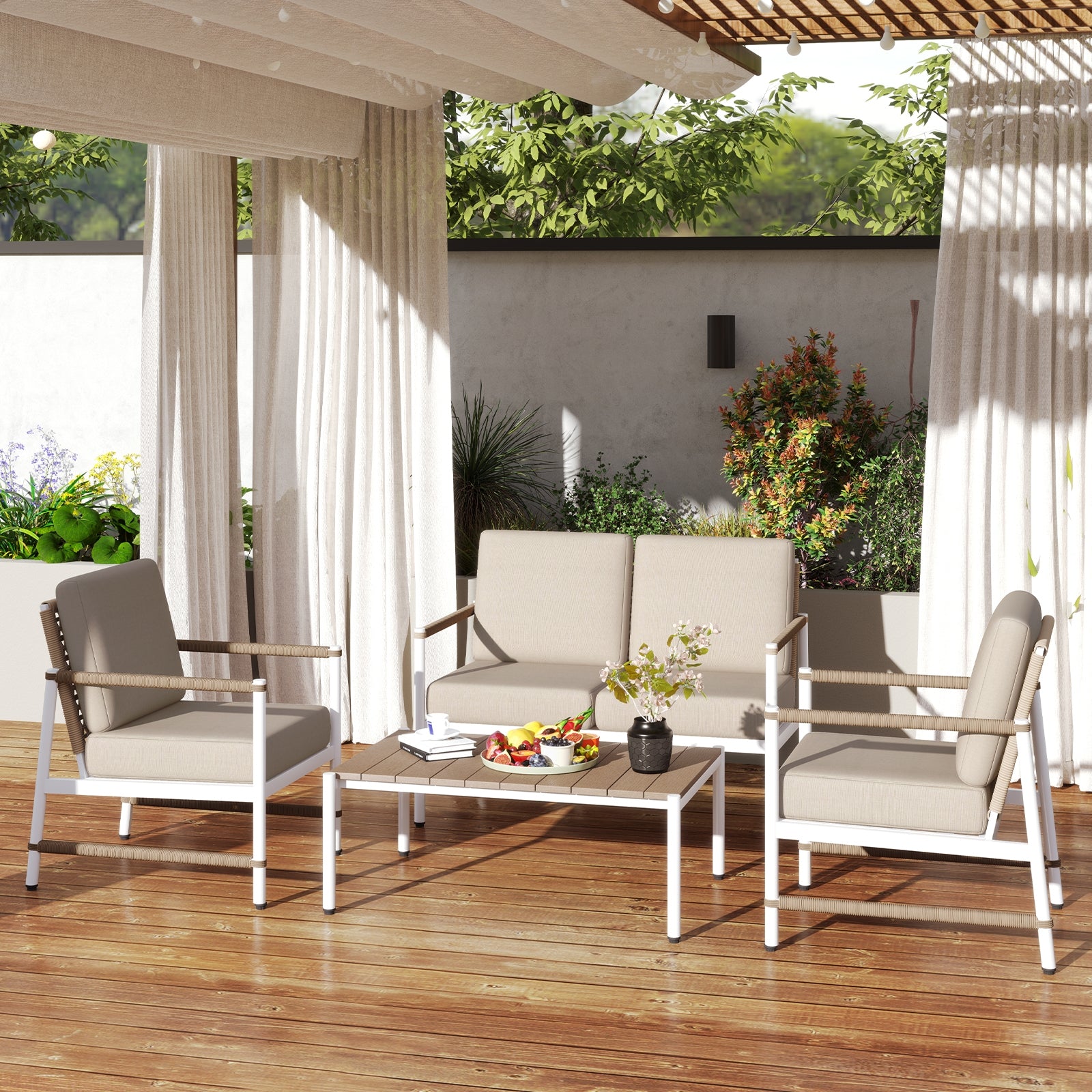 4-Piece Patio Furniture Set, With Thick Cushions And Coffee Table, Gray Patio Conversation Sets at Gallery Canada