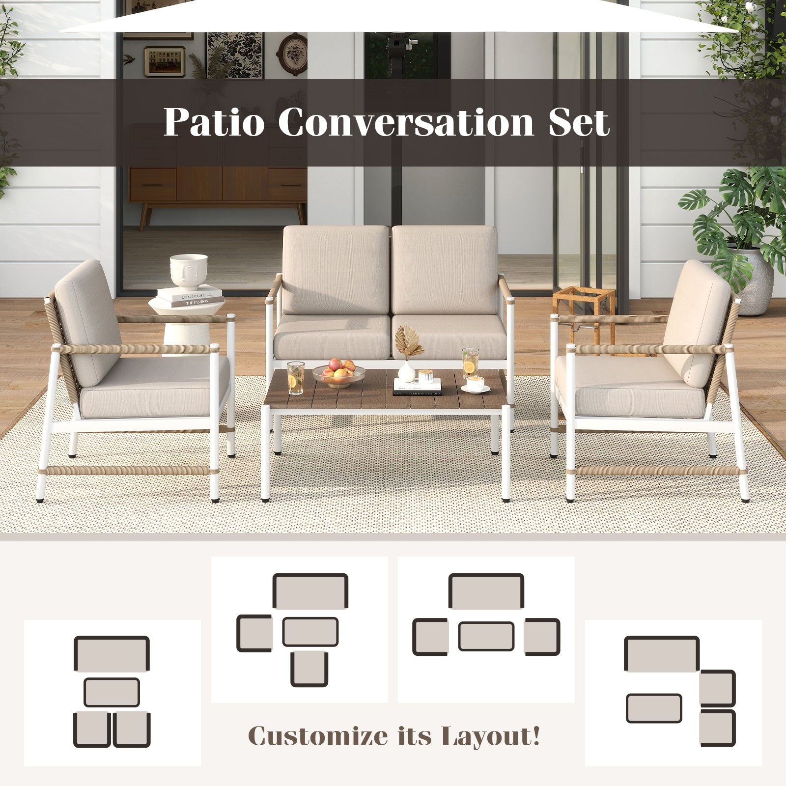 4-Piece Patio Furniture Set, With Thick Cushions And Coffee Table, Gray Patio Conversation Sets at Gallery Canada