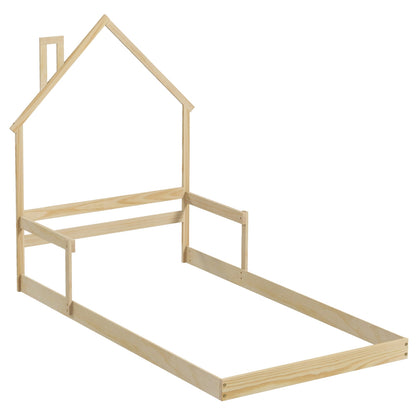 Twin Size Floor Bed, Chimney Headboard Handrail, Natural Toddler Beds Natural at Gallery Canada