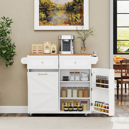 Kitchen Island With Trash Can Cabinet, Rubber Wheels, White Kitchen Islands & Carts at Gallery Canada