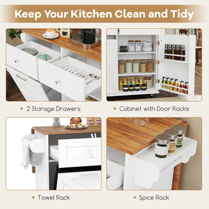 Kitchen Island With Trash Can Cabinet, Rubber Wheels, White Kitchen Islands & Carts at Gallery Canada
