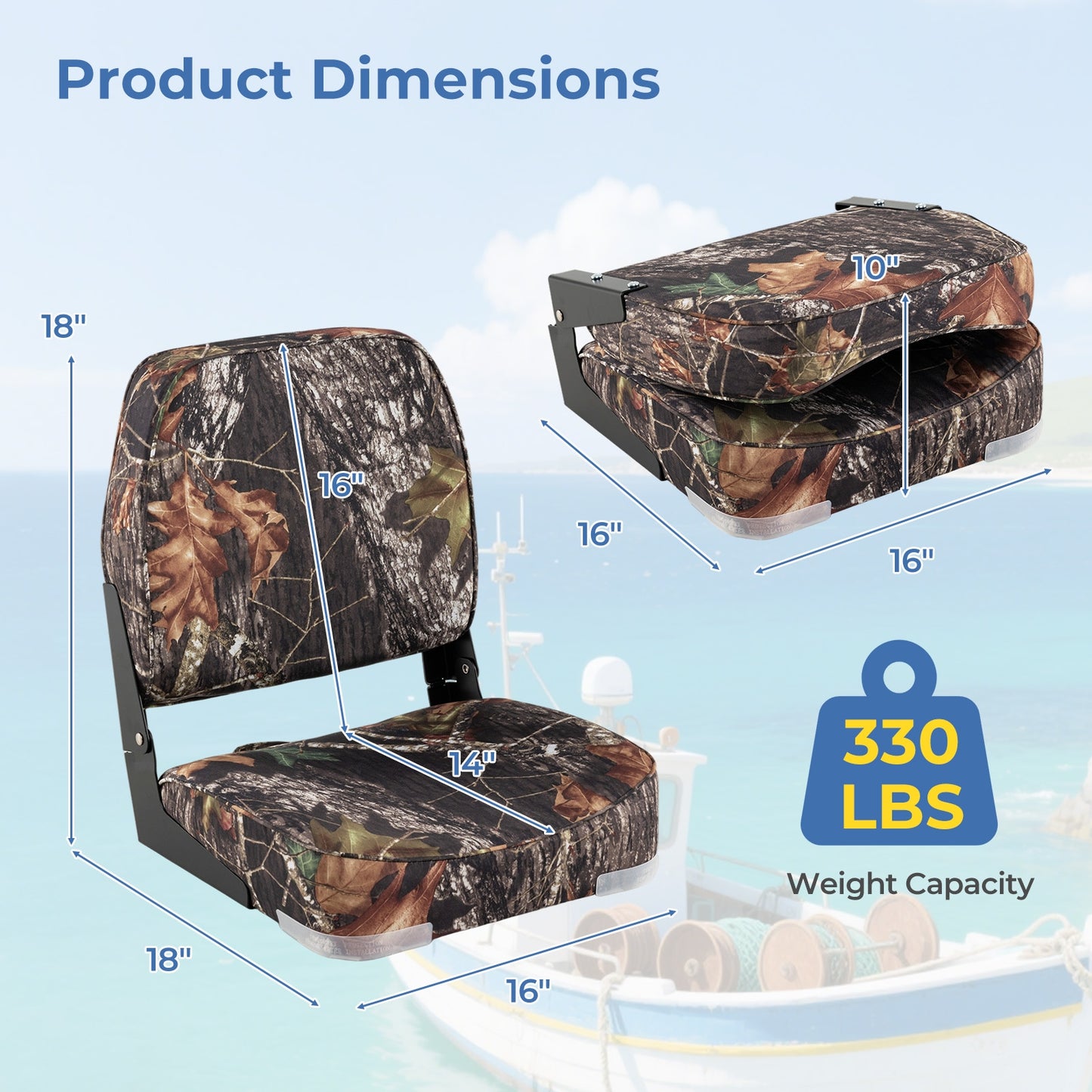 2-Pack Folding Low Back Boat Seats, Waterproof PVC Leather, Camouflage Surfing at Gallery Canada