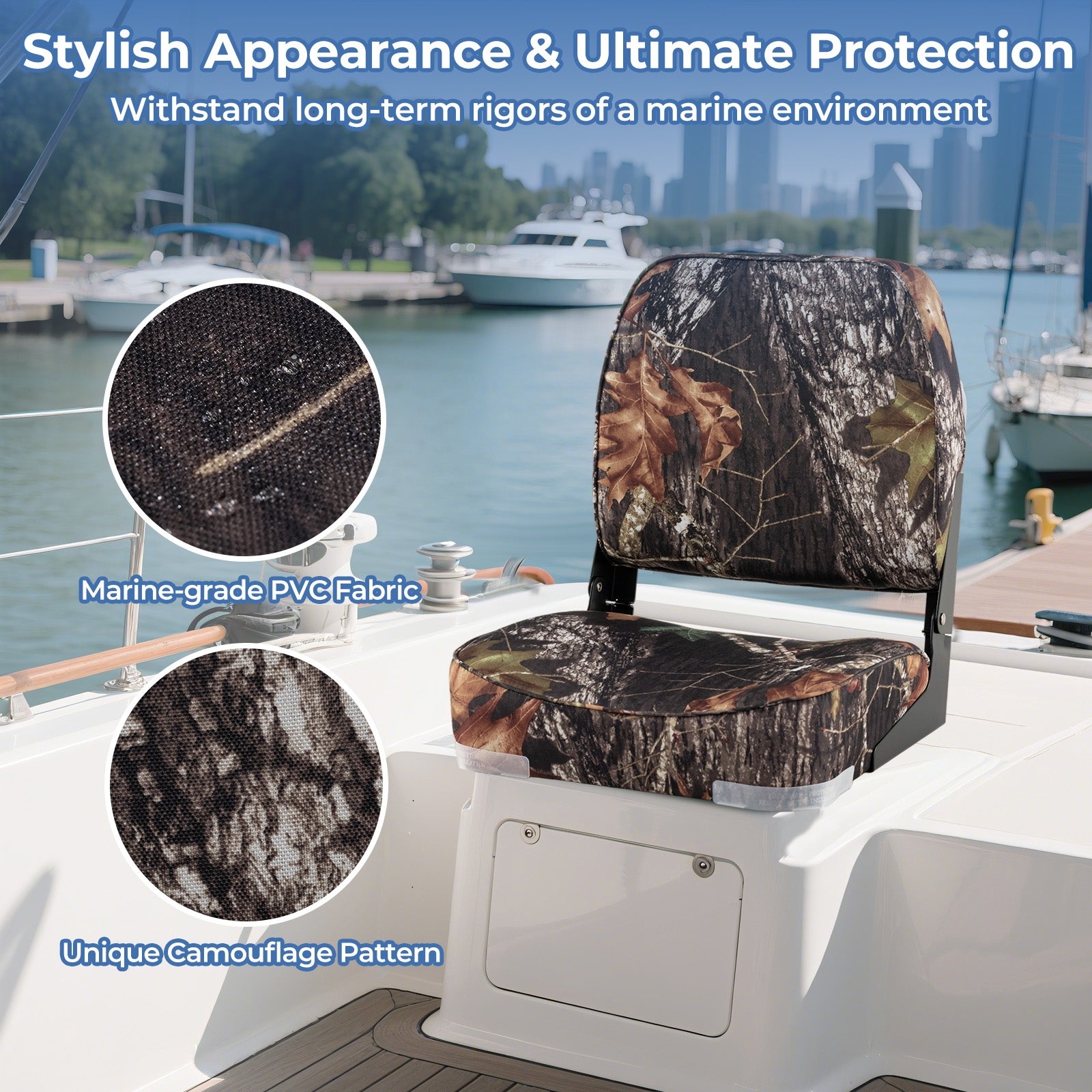 2-Pack Folding Low Back Boat Seats, Waterproof PVC Leather, Camouflage Surfing at Gallery Canada