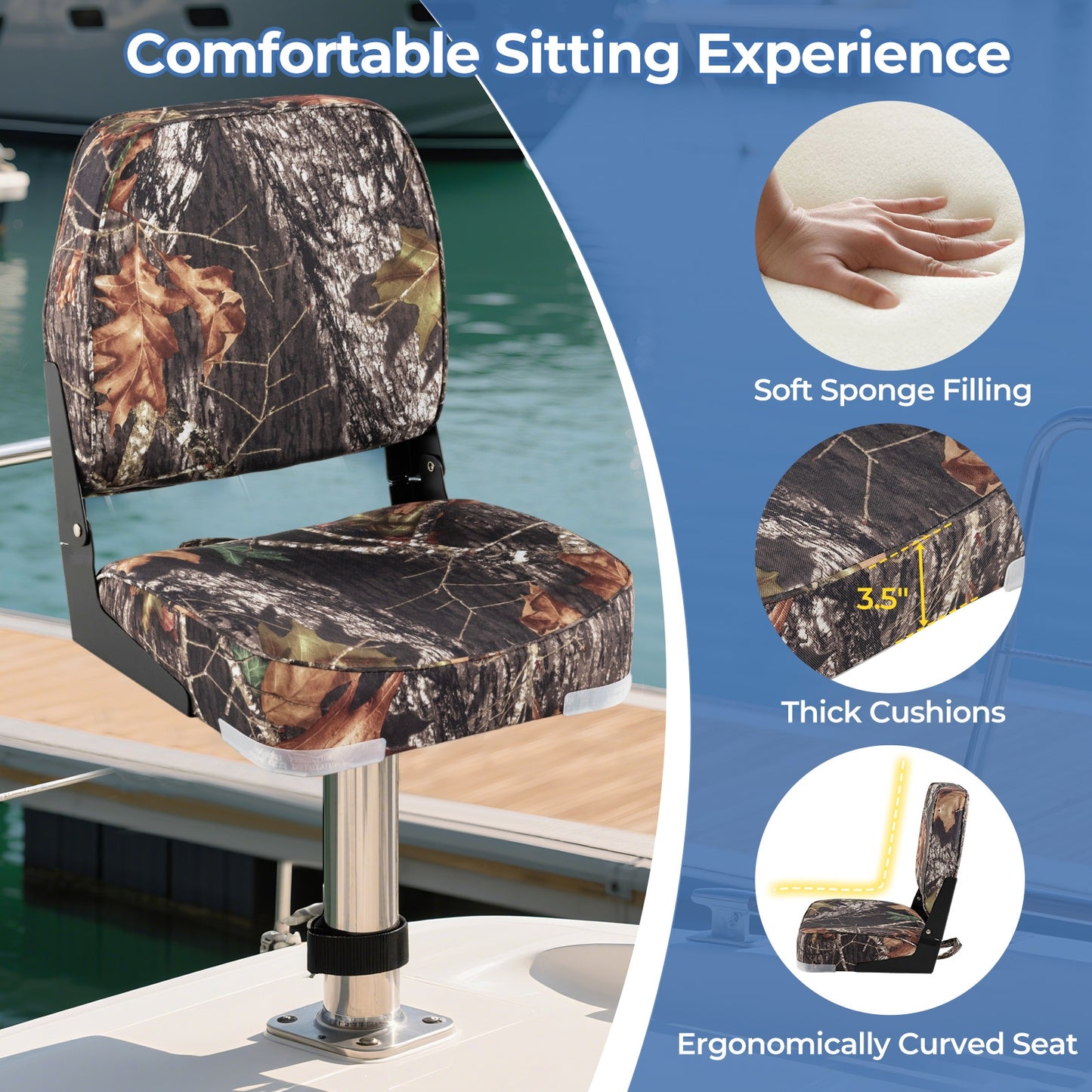 2-Pack Folding Low Back Boat Seats, Waterproof PVC Leather, Camouflage Surfing at Gallery Canada