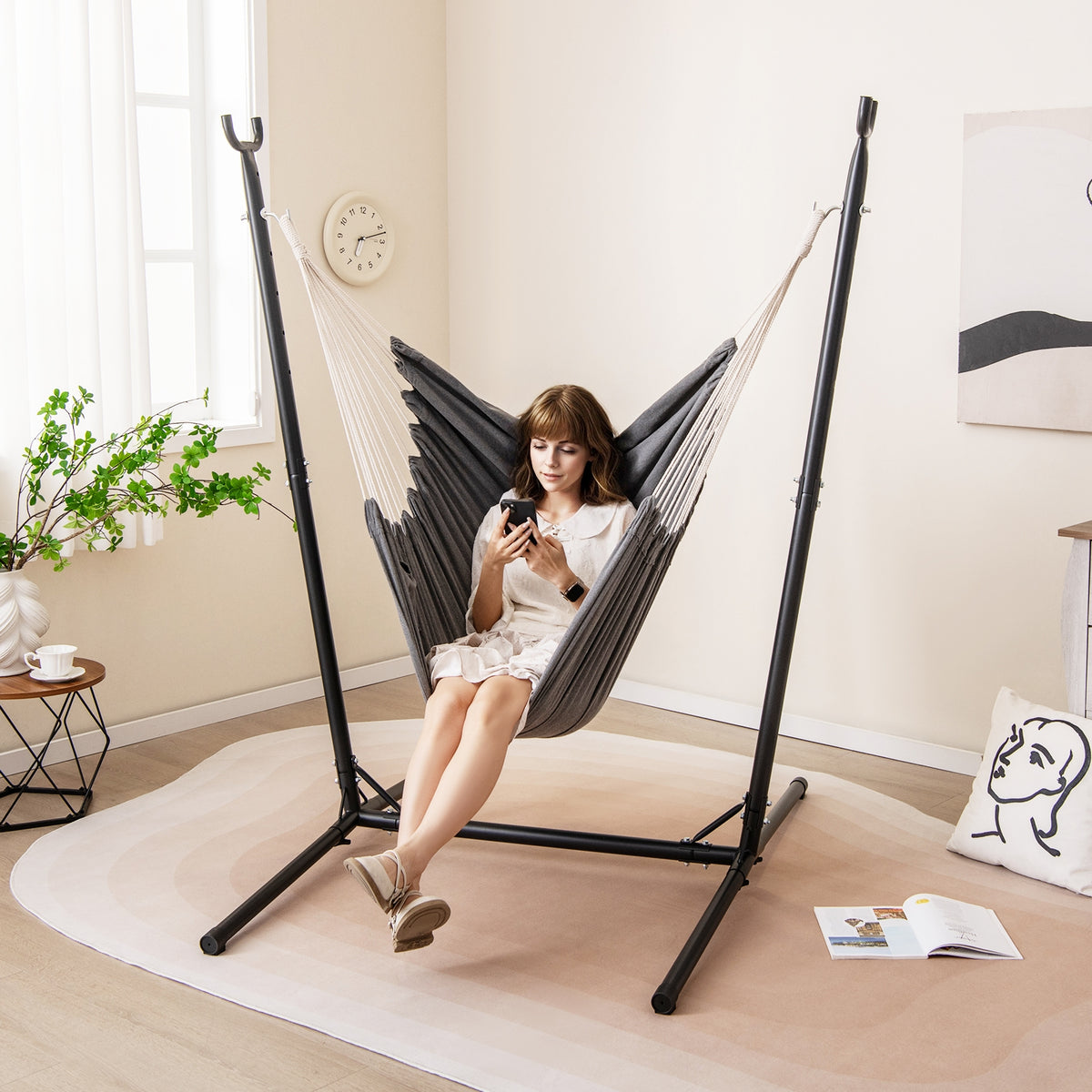 Hammock Chair With Stand, Adjustable Height, Gray Hammocks at Gallery Canada