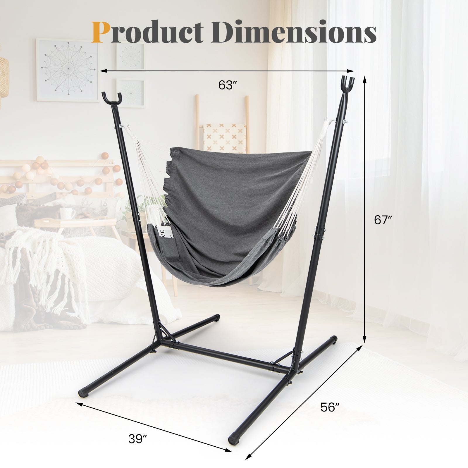 Hammock Chair With Stand, Adjustable Height, Gray Hammocks at Gallery Canada
