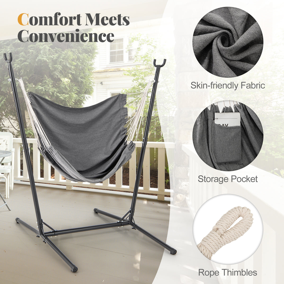 Hammock Chair With Stand, Adjustable Height, Gray Hammocks at Gallery Canada