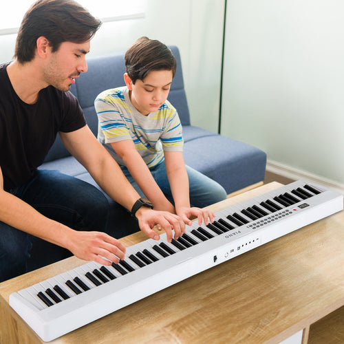 Foldable 88 Key Electric Keyboard Piano, Wireless MIDI, Dual Speakers, White
