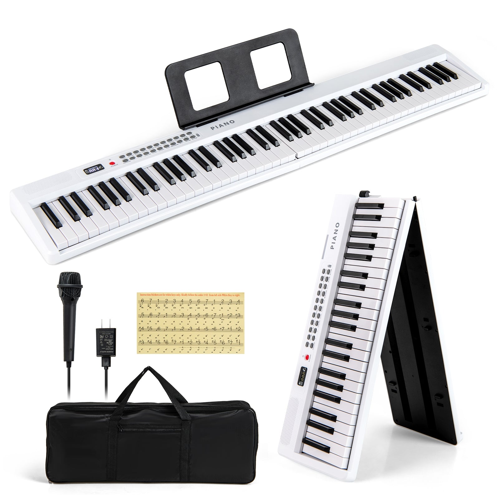 Foldable 88 Key Electric Keyboard Piano, Wireless MIDI, Dual Speakers, White Pianos & Keyboards at Gallery Canada