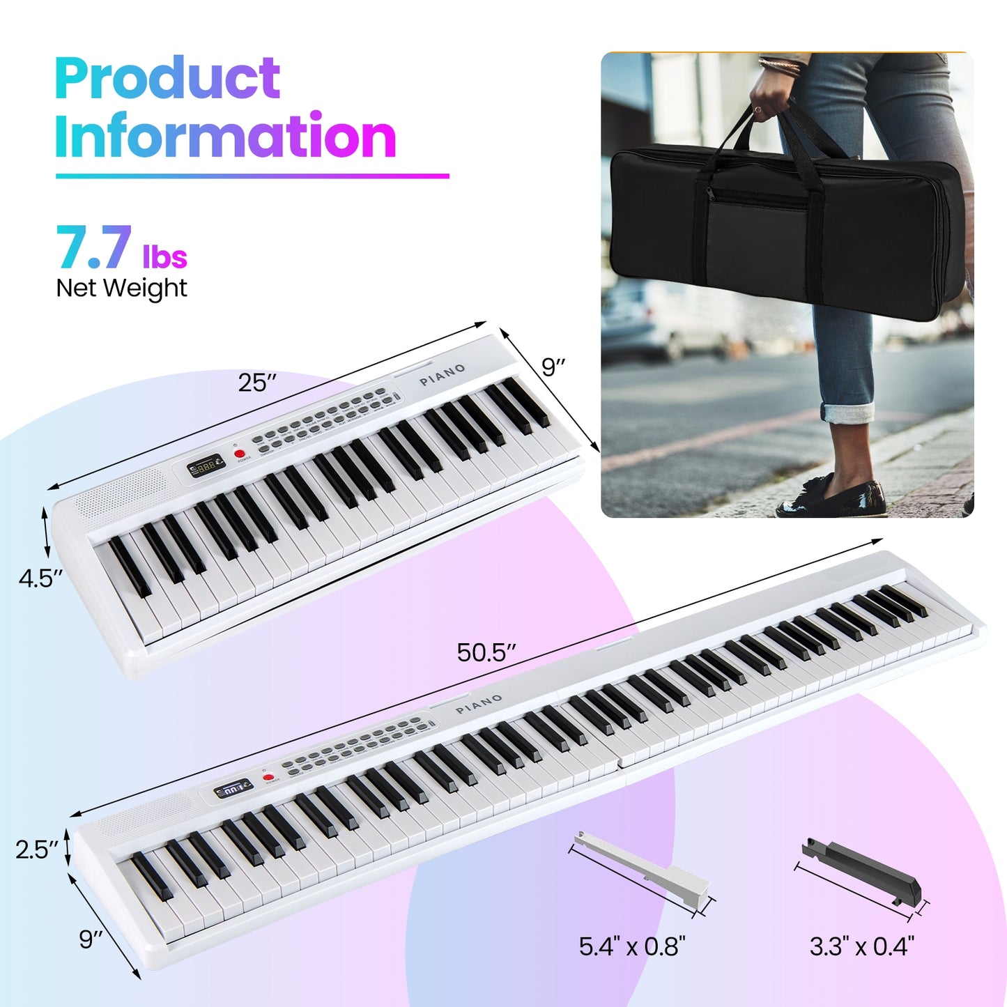 Foldable 88 Key Electric Keyboard Piano, Wireless MIDI, Dual Speakers, White Pianos & Keyboards at Gallery Canada