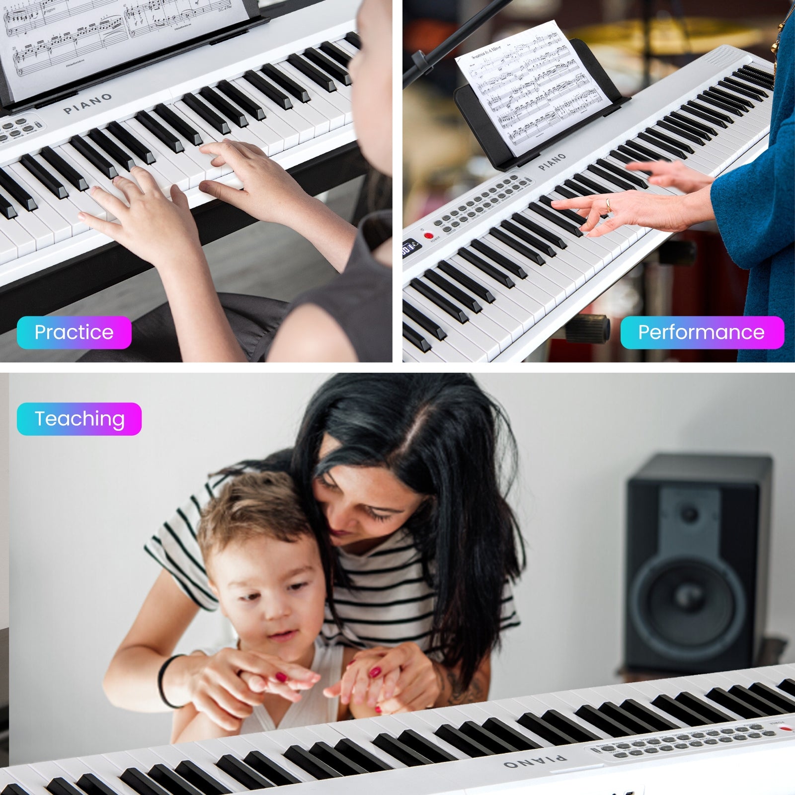 Foldable 88 Key Electric Keyboard Piano, Wireless MIDI, Dual Speakers, White Pianos & Keyboards at Gallery Canada