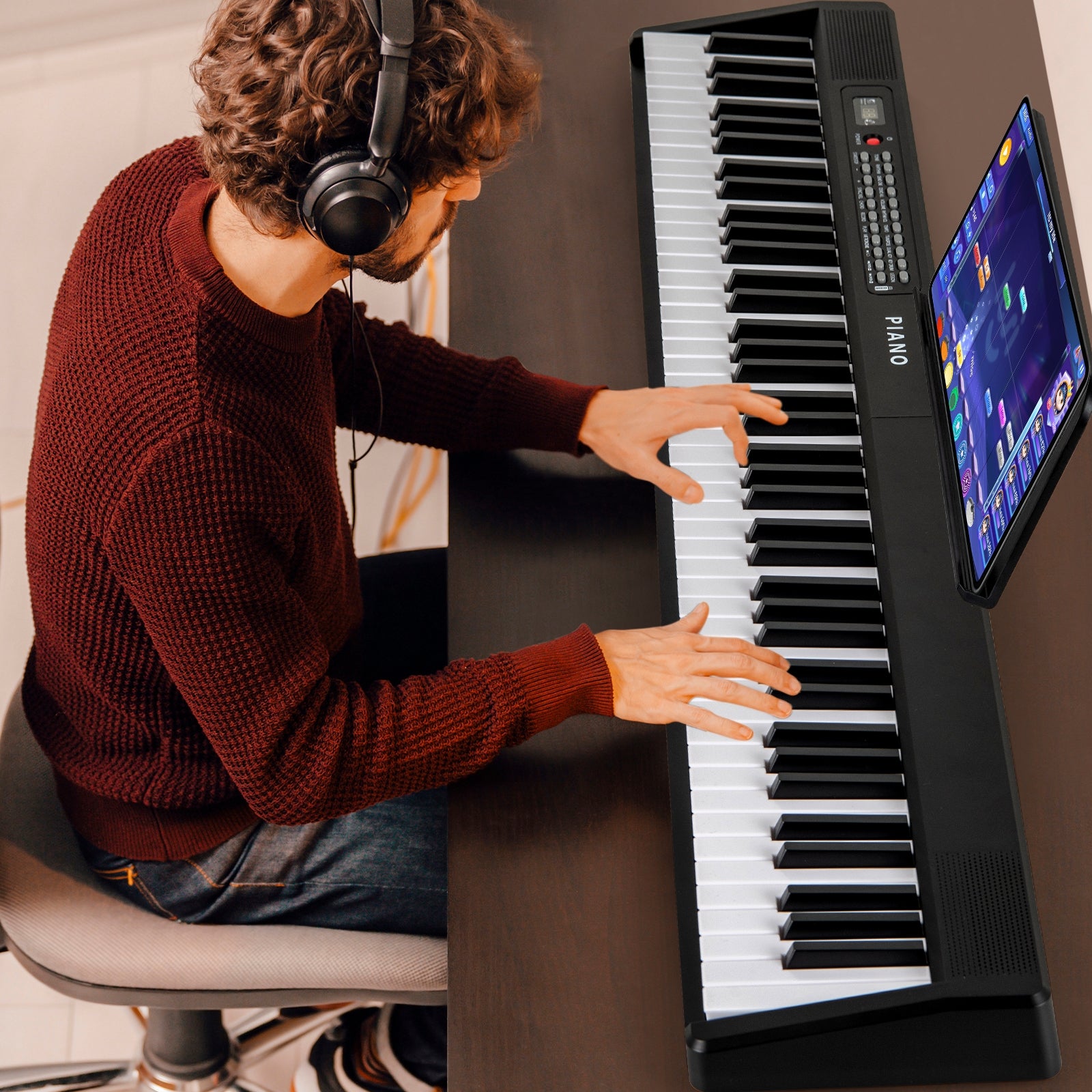 88 Key Foldable Electric Keyboard Piano, Wireless MIDI, Dual Speakers, Black Pianos & Keyboards at Gallery Canada