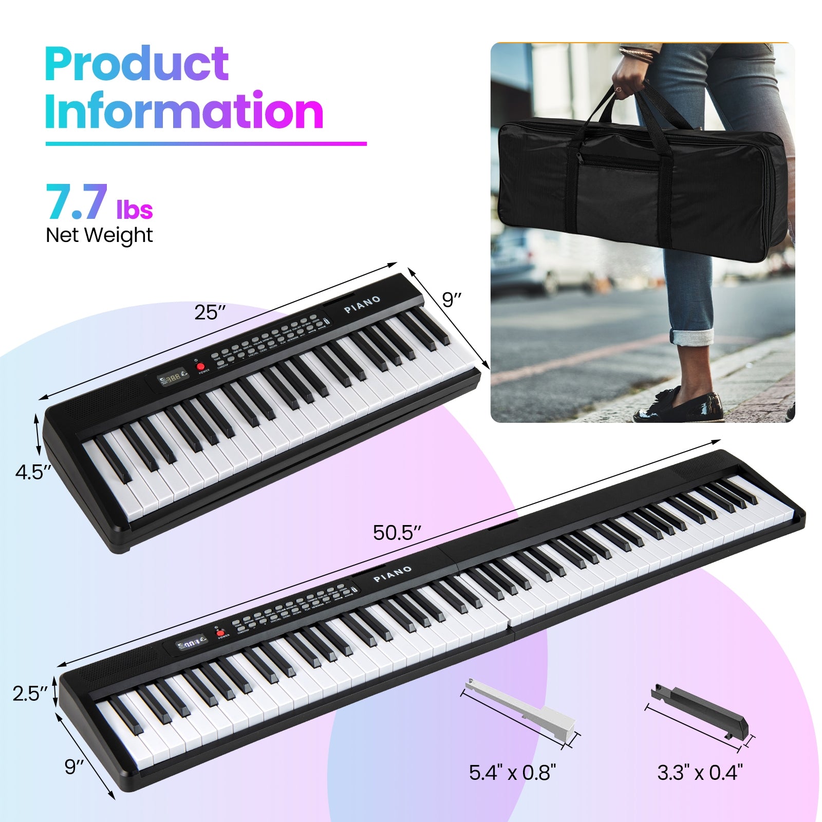 88 Key Foldable Electric Keyboard Piano, Wireless MIDI, Dual Speakers, Black Pianos & Keyboards at Gallery Canada